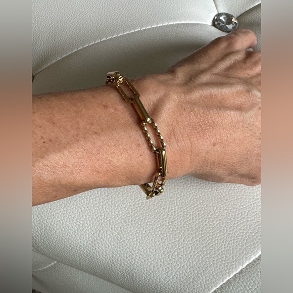 Gold Plated Paperclip Stainless Steel Chain Chunky Bracelet Adjustable New NWT - Picture 6 of 7
